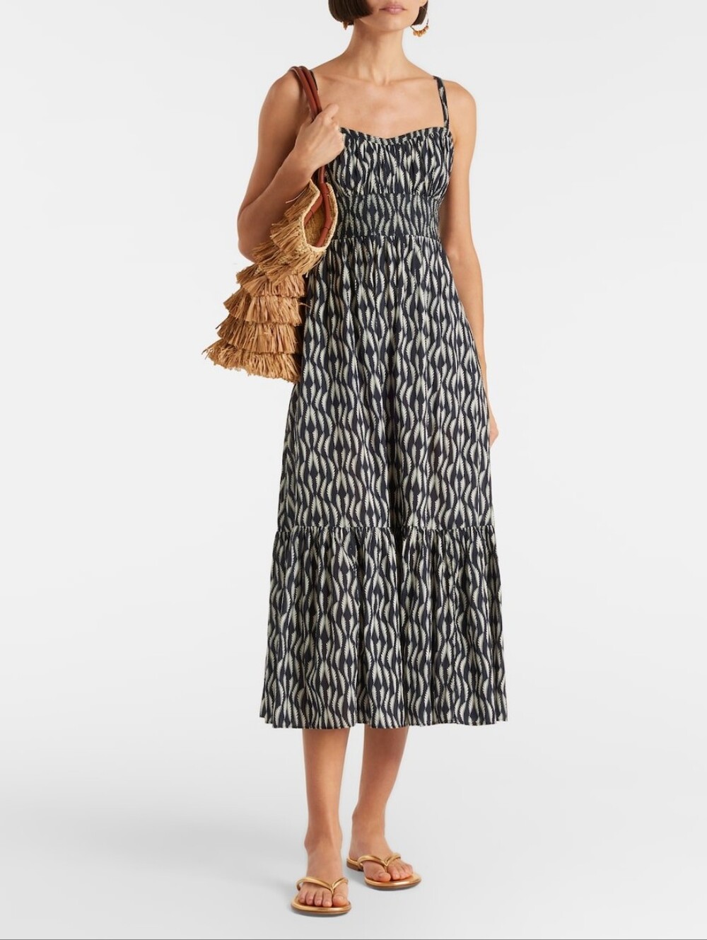 Ulla Johnson Black Nadine Printed Cotton-Blend Midi Dress